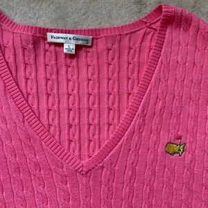 Masters Augusta Fairway & Greene Pink Cable Knit Sweater V-Neck Womens Large